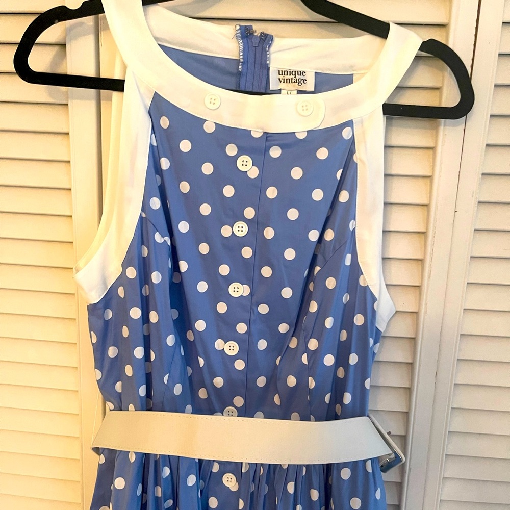Blue with White Polka Dots Maxine Unique Vintage Size L
